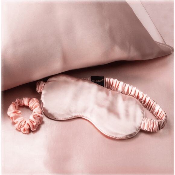 PRONOIR BEAUTY SILKY SLEEP SET IN PINK: PILLOWCASE, SLEEP MASK, 3 SCRUNCHIES - Picture 6 of 6